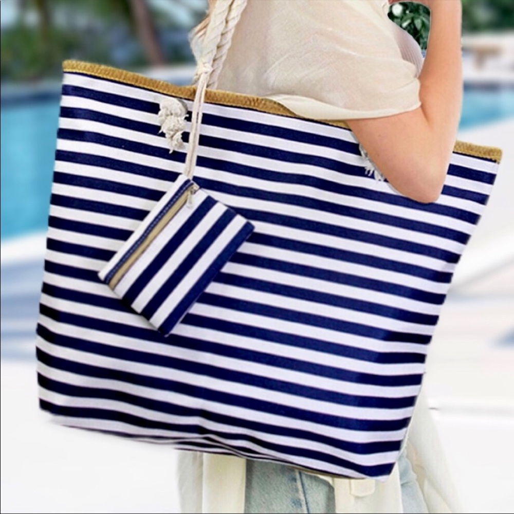 LAST 2 • NAVY & WHITE STRIPE NAUTICAL BAG